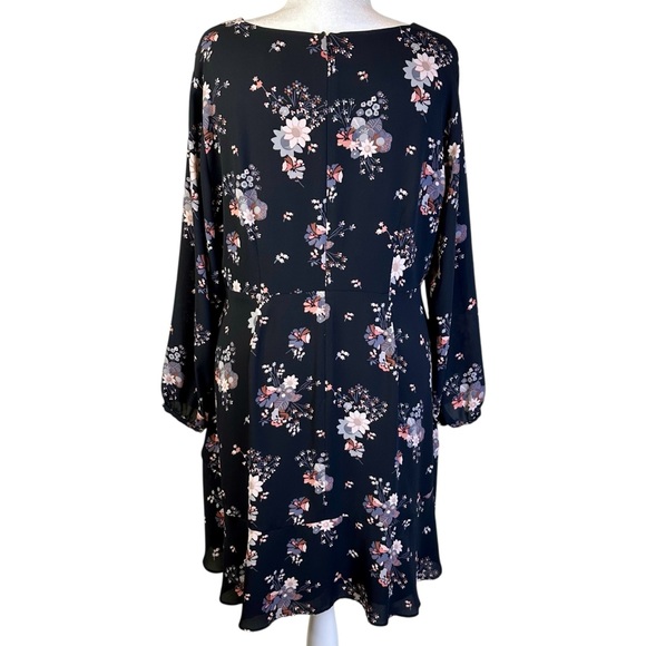 LOFT Black Floral Long Sleeve Dress Plus Size 18 - Picture 5 of 13